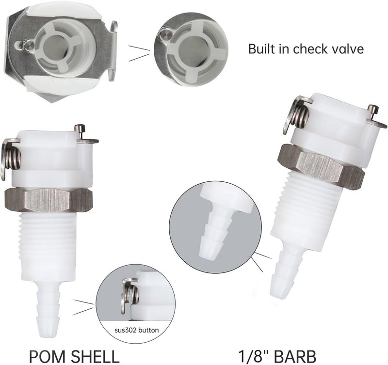 BBTUS 2Pcs 1/8" 3/16" 1/4" Plastic Hose Quick Connector with Shut-Off valve Panel Mounting Hose Tube Connector，Male Female Quick Connect Fittings (2 Male+ 2 Female) (1/8") - Image 3